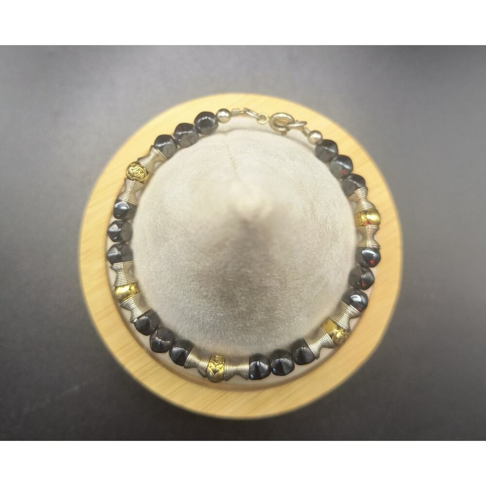 Metallic Hematite & Gold Accent Beaded Bracelet